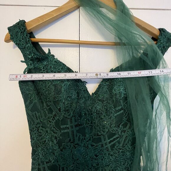 Royal Queen Formal Dress Womens 4 Hunter Green Mermaid Sparkle Prom HOCO Train - Picture 4 of 8